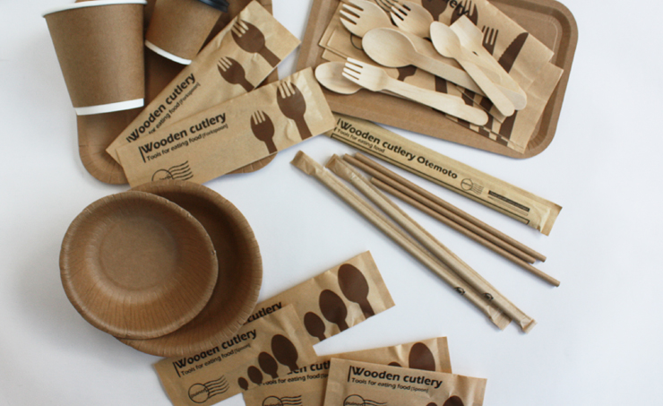 木製カトラリー　未晒紙製品　クラフト紙コップ